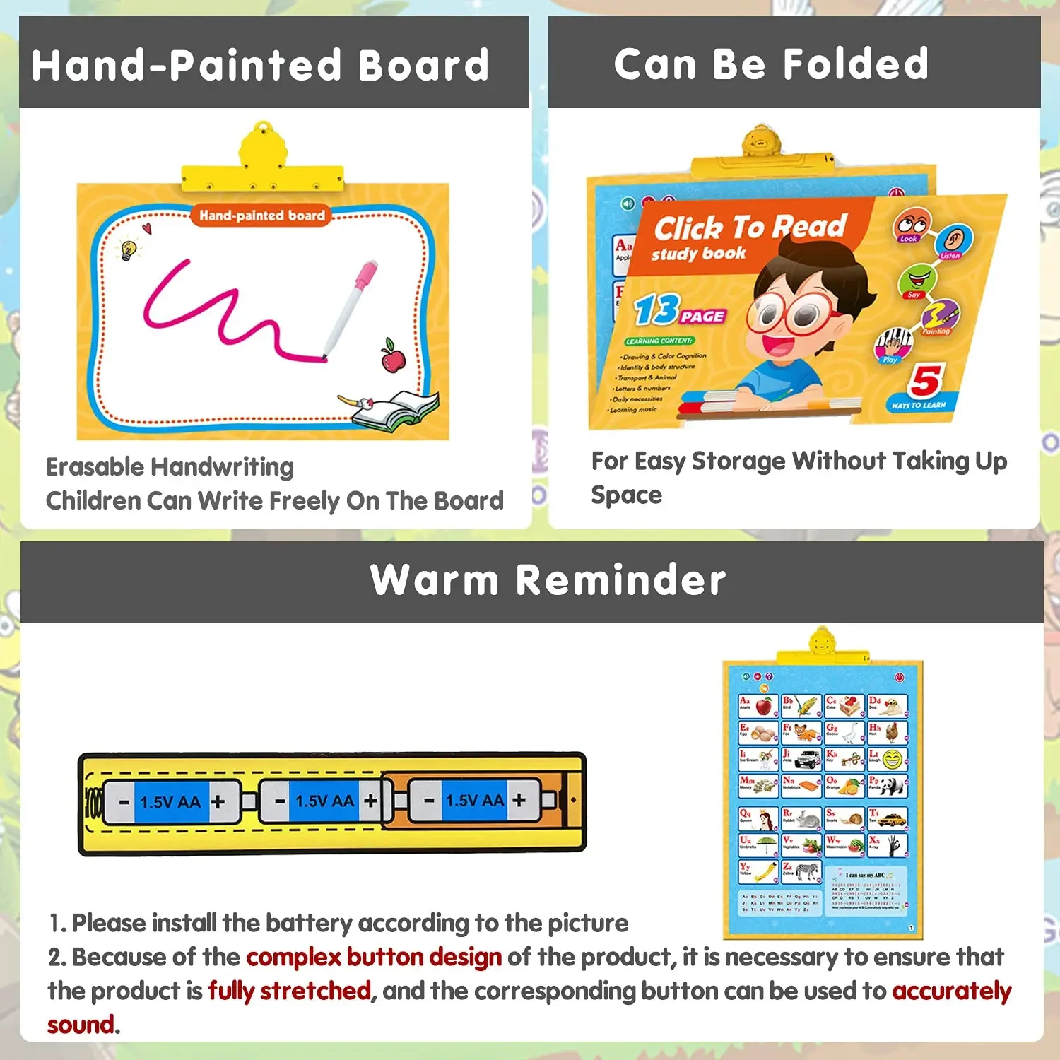 Elektronische Interactieve Alfabet Muur Kaart Praten Abc 123S Dieren Groenten Fruit Lichaamsvorm Muziek Educatieve Posters Bord