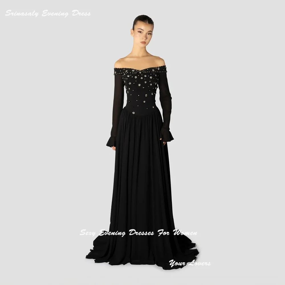 

Chiffon Customized Evening Dresses For Women Pleated Mermaid فساتين سهرة Luxurious Crystal 3/4 Sleeve Cocktail Gowns
