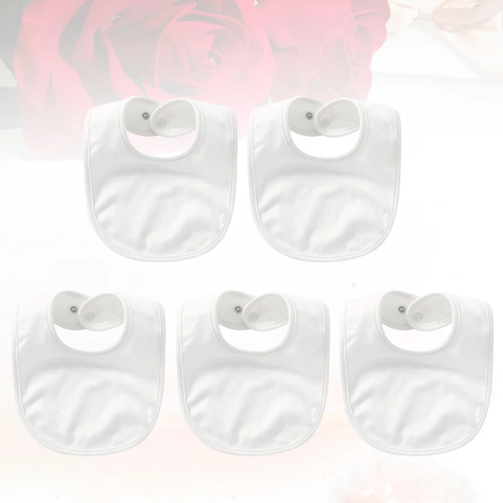 5pcs Infant Newborn Kids Pure Cotton Double Layer Bandana Drool Bibs Feeding Saliva Towel Bibs with Snaps (White)