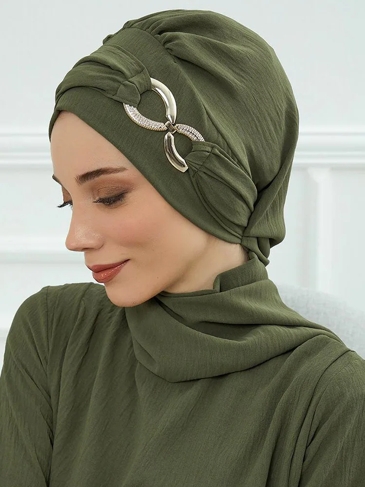 Ramadan Muslim Inner Hijabs For Woman  Turban Hijabs With Cap Islamic Muslim Jersey Head Scarf Headwraps Muslim Women Clothing