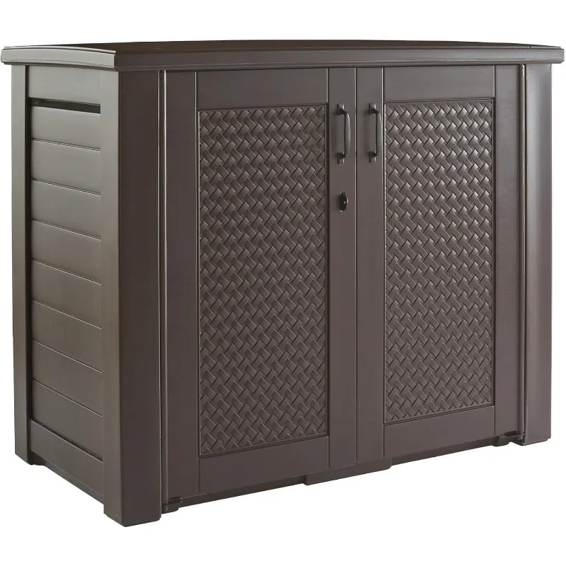 Decorative Outdoor Storage Cabinet (123 Gal),Weather Resistant, Brown, Organization for Home/Backyard/Pool Chemicals/Toys/Garden