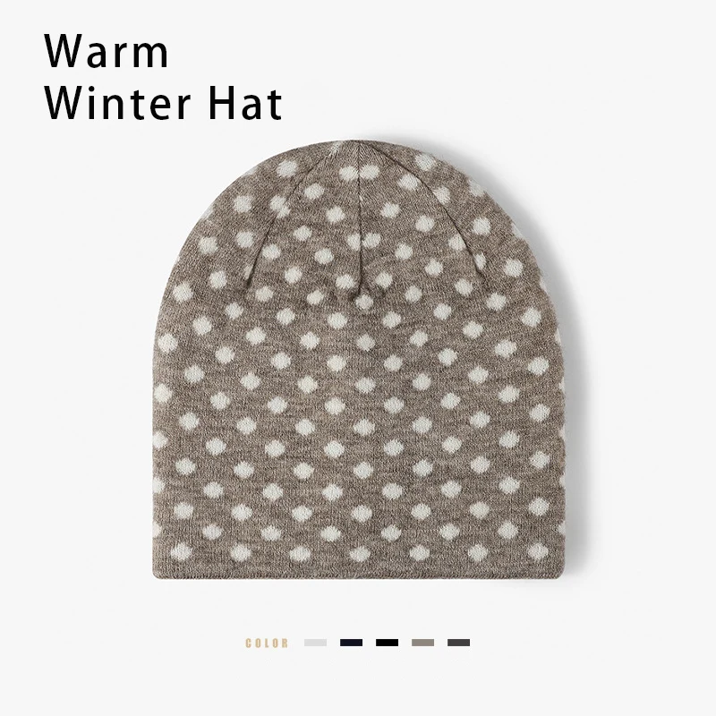 Korean Style Warm Winter Cap Retro Oversized Polka Dot Beanie For Women Comfy Slouchy Knit Hat That Goes With Everything