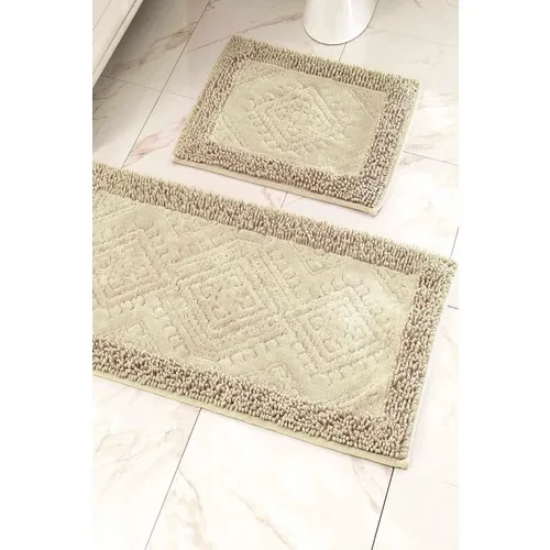 Anchor Home Cotton Toilet Seat Pad Bath Mat Set Rugs Beige 2'li