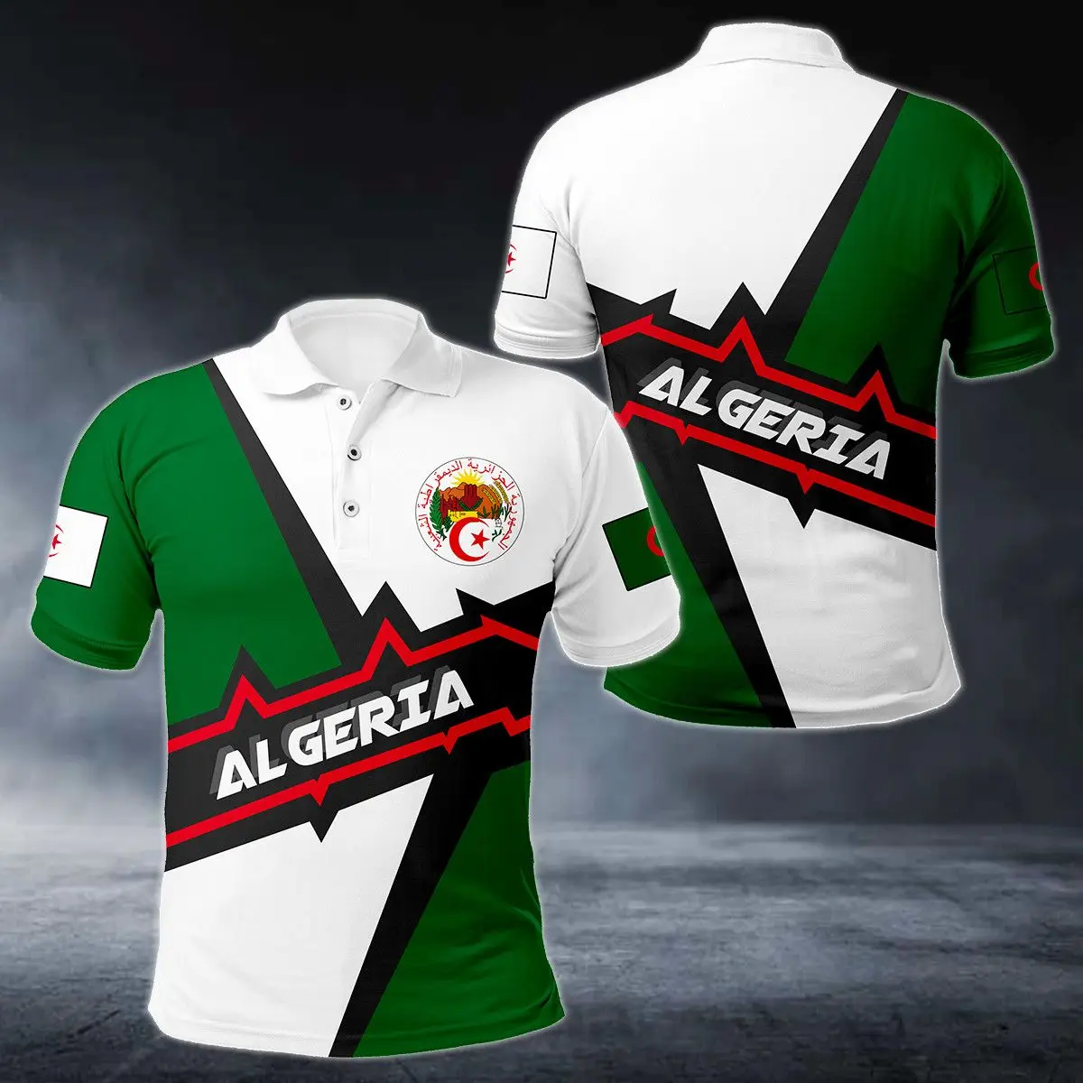 Algeria Flag & Coat of Arms Custom Name Polo Shirts Summer Casual Streetwear Men\'s Fashion Loose Jersey Plus Size Sportswear