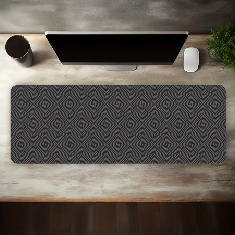 Deep grey base with curved pattern gaming mouse pad, extended anti-slip rubber base, washable, suitable for home use