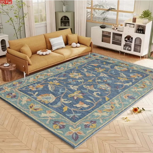 Blue Base Vintage Floral Scroll Traditional Area Rug Farmhouse carpet flooring for Living Room Dining Room Home