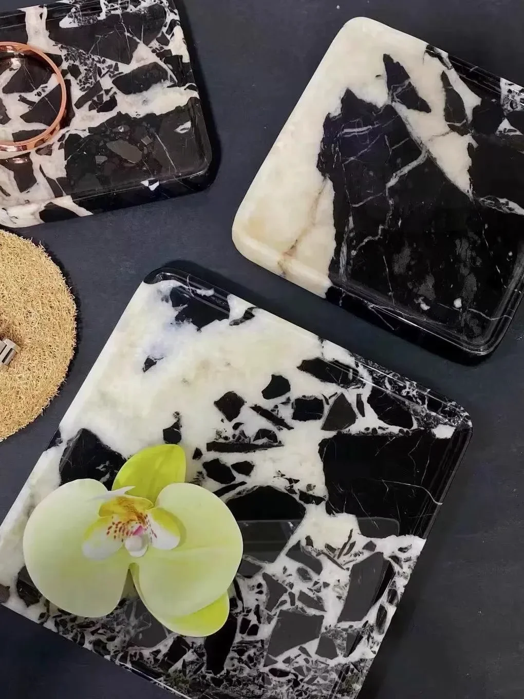 Natural Marble Pallet Home Use Living Room Desktop Decoration Fruit Jewelry Tray Ornaments Bathroom Perfume Item Storage Tray