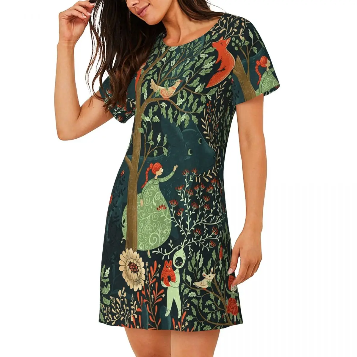 Custom Whimsical Wonderland Short Sleeves Nightdress For Sleeping Sleepshirts Women Short Sleeve Nightgowns Soft Pajama Dress