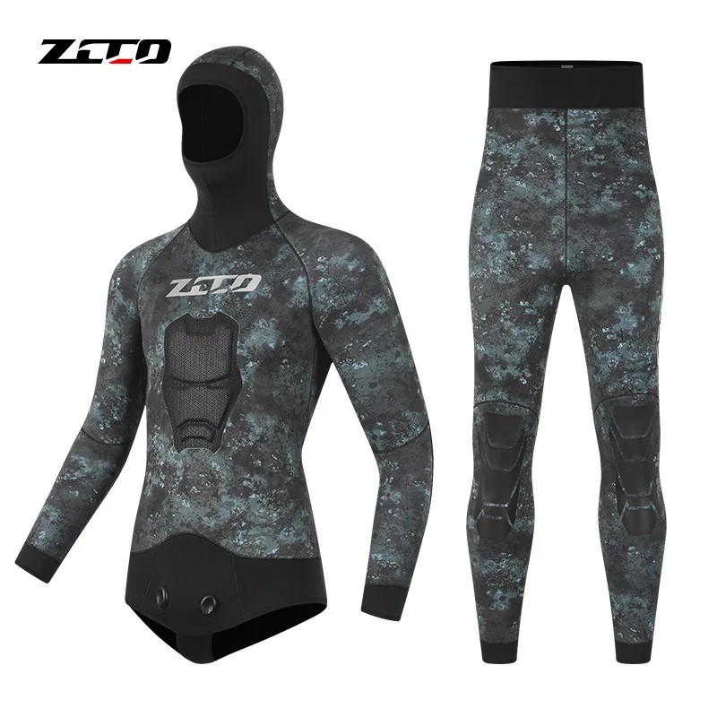 New 5mm CR Light Leather Fishing Suit Split Camouflage Diving Suit For Men Thick And Warm Winter Fishing And Hunting Diving Suit