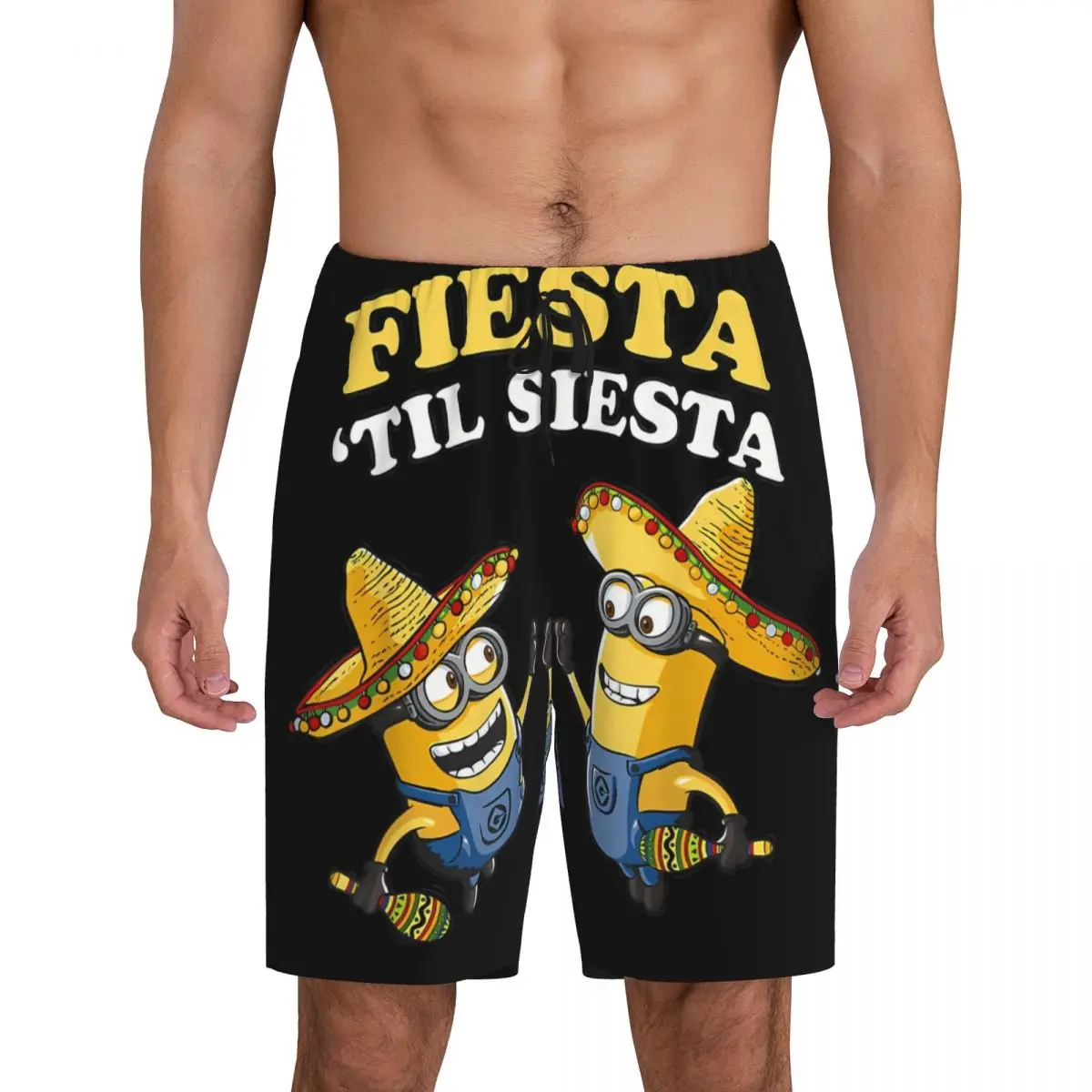 Pantalones cortos de pijama personalizados para hombre, ropa de dormir con estampado de dibujos animados, Minions, con bolsillos