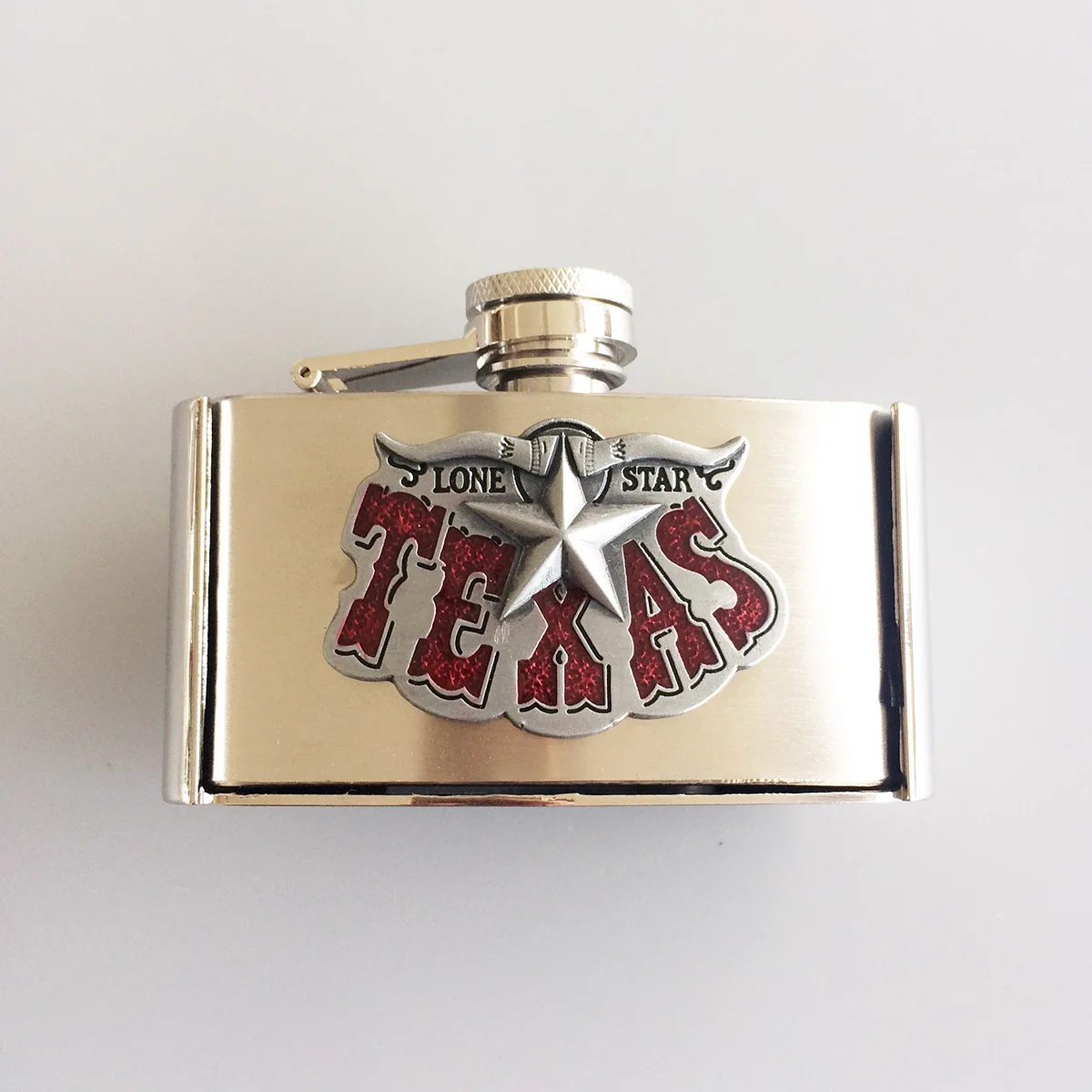 Enamel Long Horn Star Three Ounce Stainless Steel Flask Belt Buckle Free Shipping