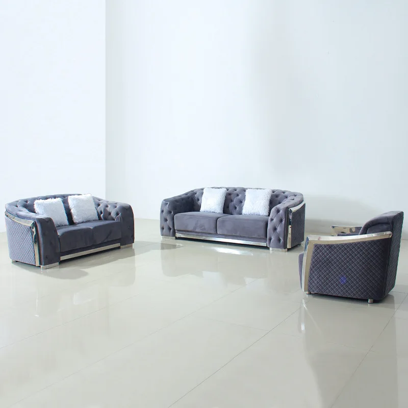 American Modern Luxury Couch Living Room Sectional Sofa Set Furniture Button Tufted Velvet Chesterfield Sofa
