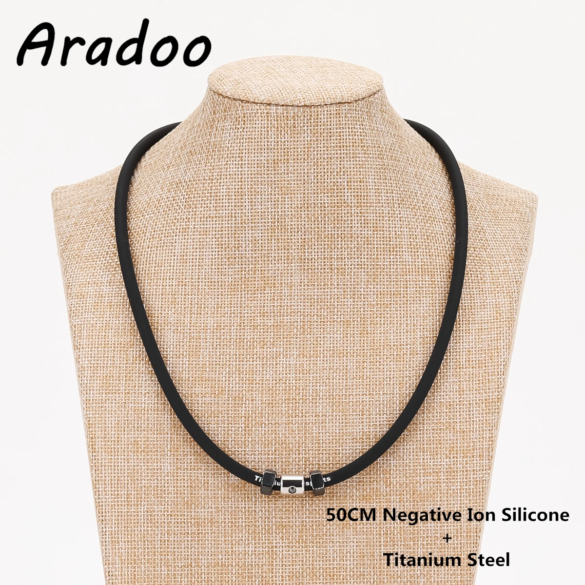 Silicone Titanium Steel Anion Pendant Necklace Hematite Magnetic Therapy Collar