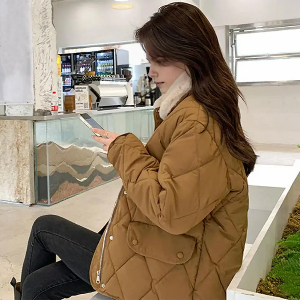 

Autumn Winter Quilted Jacket Women Cotton Coat Warm Parkas Single-breasted Long Sleeve Design O-neck Outerwear Black Overcoat