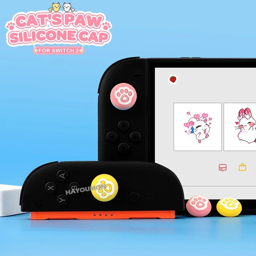 4PCS/Set For NS2 Switch 2 Silicone Thumb Grips Cat Paw Joystick Cap for Switch 2 Joypad Anti-Slip Protective Cover