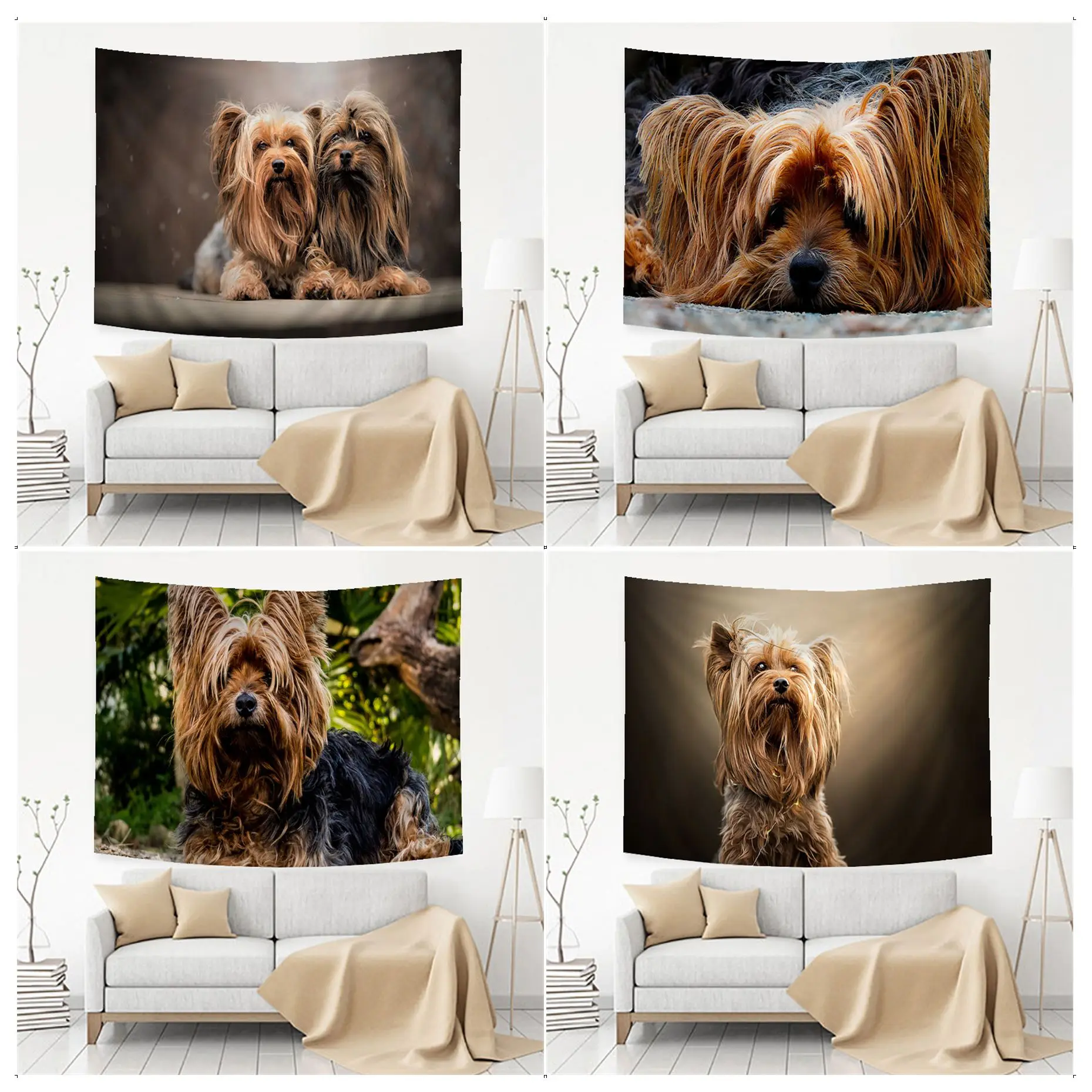 

Cute Mini Yorkshire Terrier Wall Tapestry Bohemian Wall Tapestries Mandala Wall Hanging Home Decor