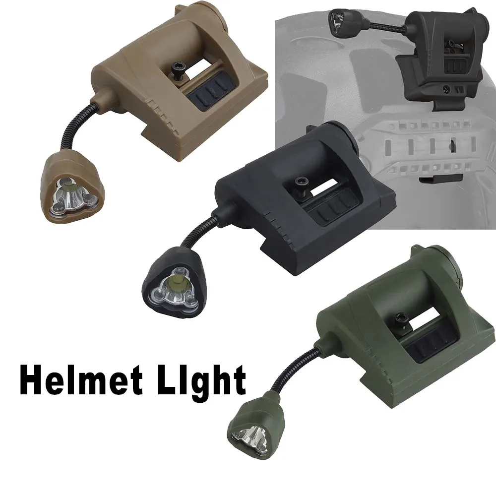 Tactical Helmet Light RGB + IR LEDs, Dual-Fuel CR123 or AA, Flexible Boom, Waterproof, Rail/Head strap Mountable