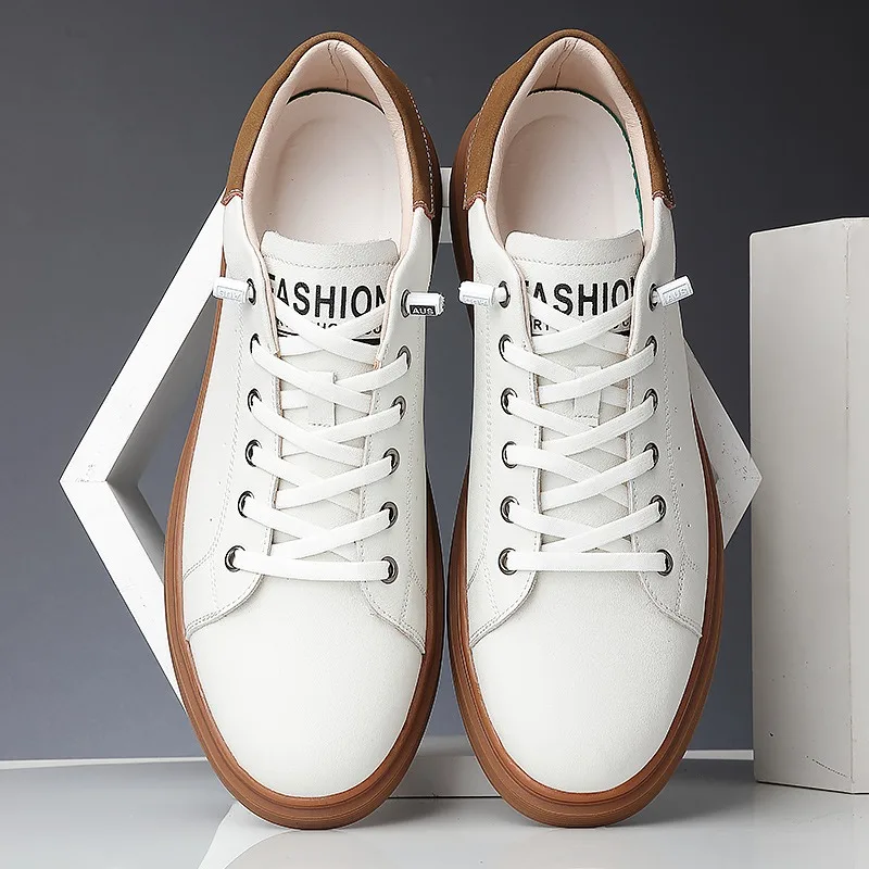 2024 Fashion Light Mouth Leather Male Small White Shoes Spring Autumn Designer New Retro Outdoor Walking Men's Sneakers