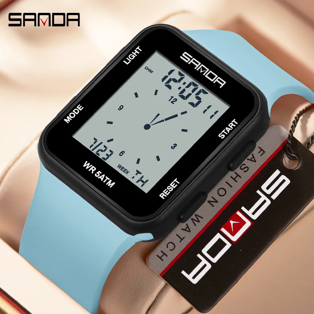 SANDA New Fashion Men Women Electronic Watch 5Bar Waterproof Luminous Sports Clock Multifunction Chronograph LED Digital Watch
