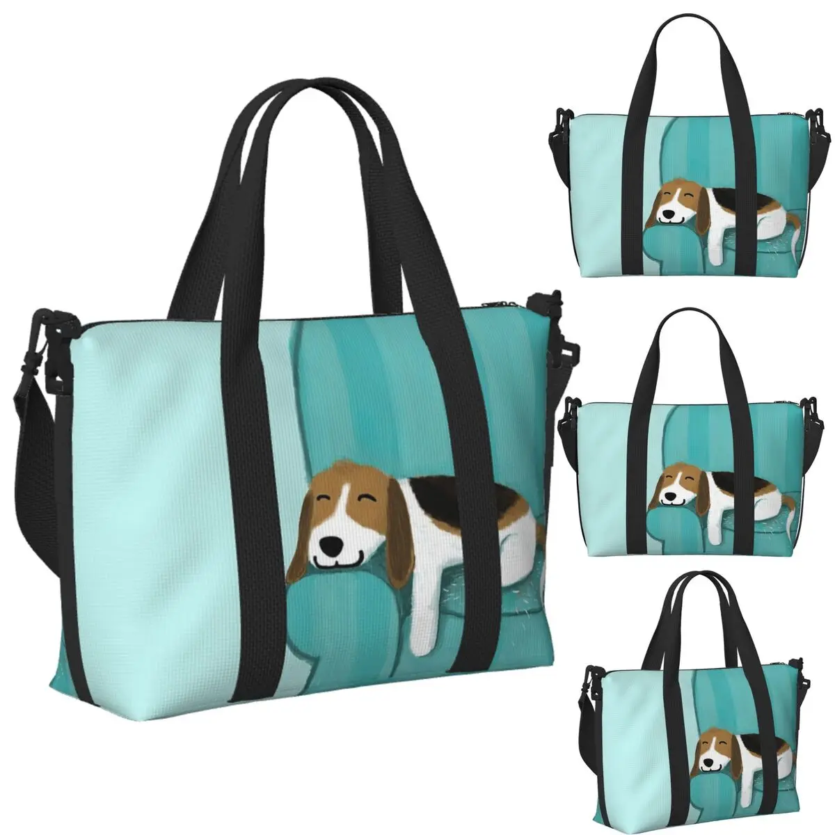 

Happy Couch Dog Cute Beagle Beach Travel Bag Large Capacity Tote Bags for Gym Sport Women Shopping Duffle Shoulder Bag