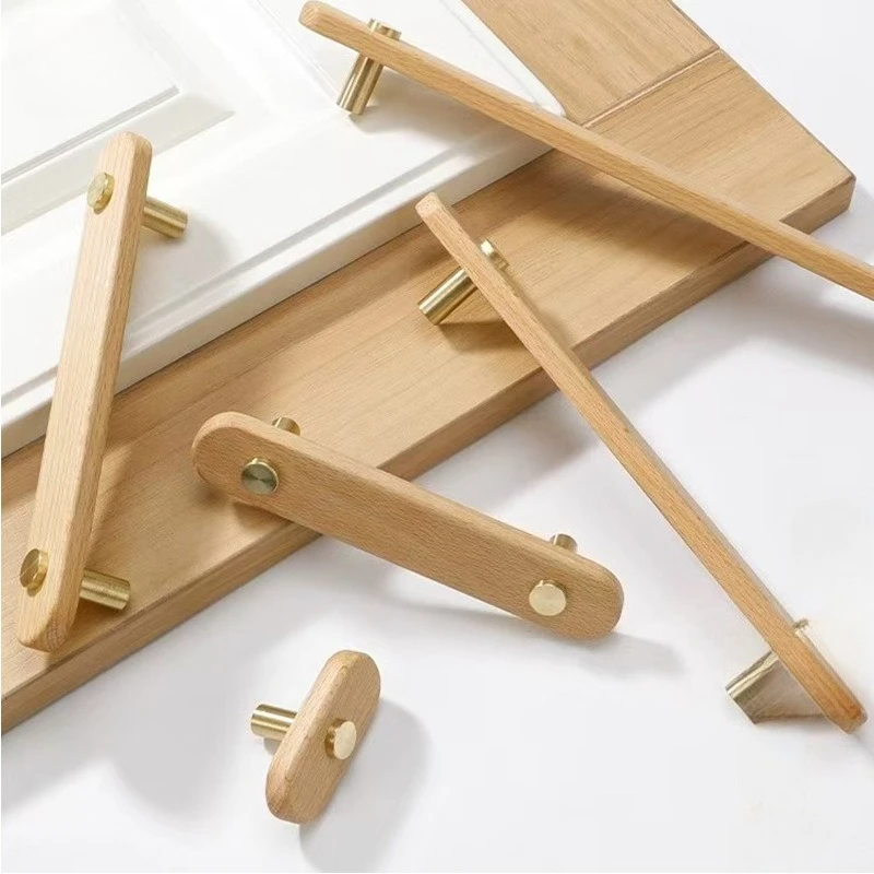 Nordic wooden drawer pulls cartoon wood wooden cabinet wardrobe door children's room solid wood handles