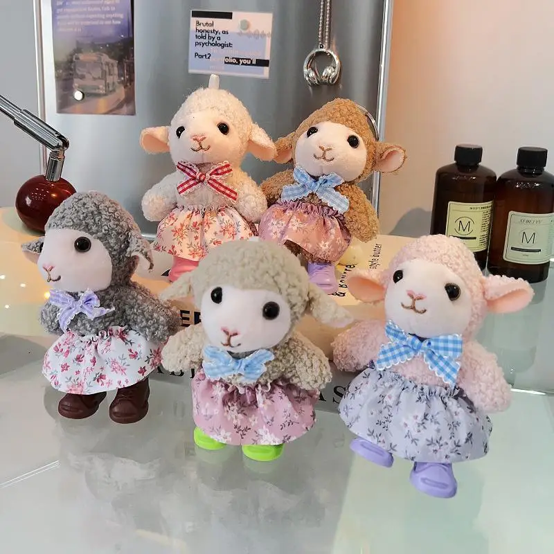 2027 Chinese Zodiac Lamb Lightweight Plush Keychain Floral Dress Sheep Doll Purse Pendant for Women Daily Wear