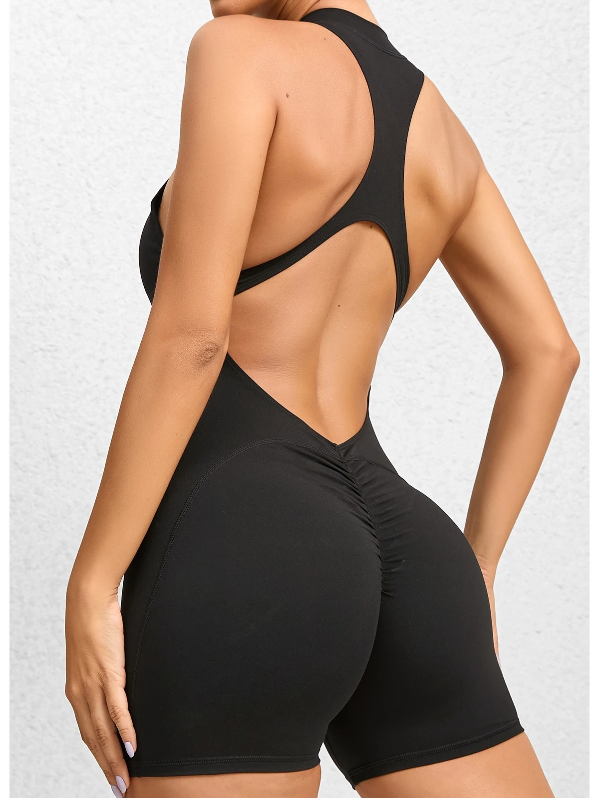 

Сексуальные цельные спортивные боди с открытой спиной, женские облегающие комбинезоны без рукавов на молнии для йоги и фитнеса, женские складные комбинезоны для бега в тренажерном зале