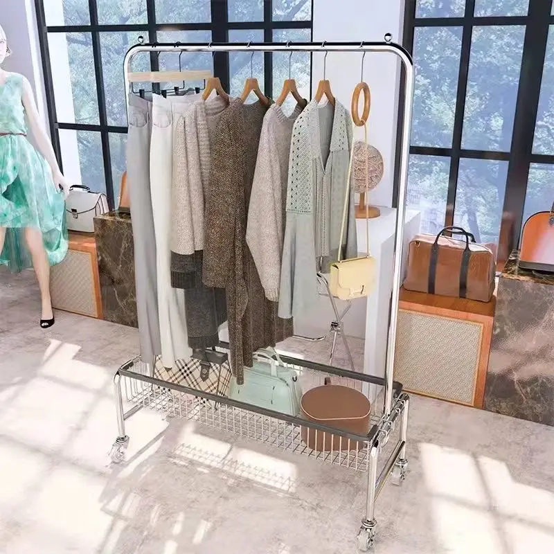 바닥부터 천장까지 닿는 옷걸이, 이동식 다기능 수납 랙, 의류 매장 진열대