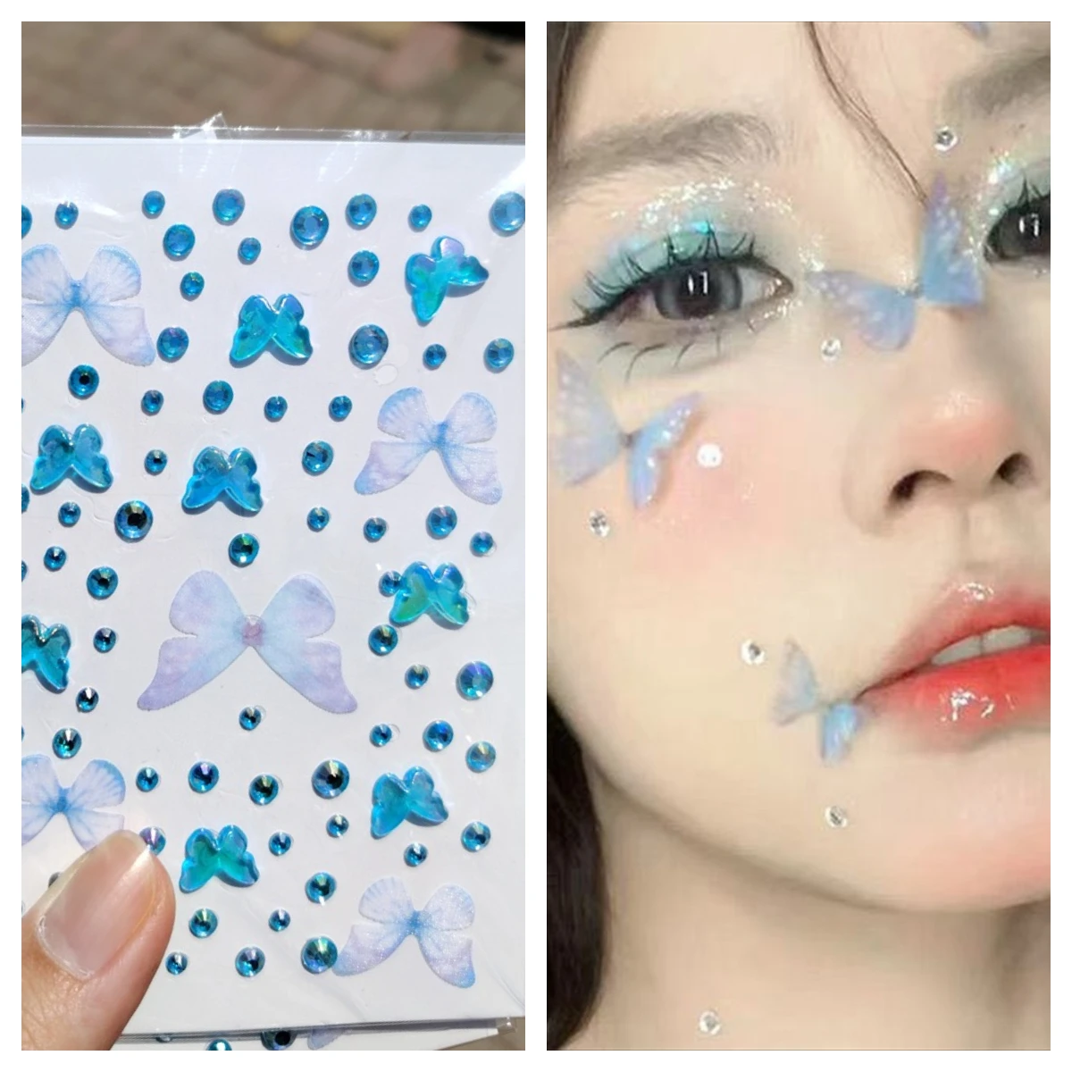 

Fashion Blue Facial Sticker Butterfly Makeup Patch Mesh Face Decoration Patch for Daily Makeup Concerts Christmas Valentine Day