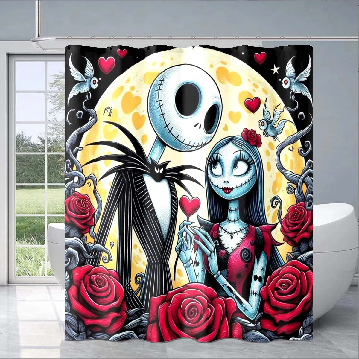 The Nightmare Before Christmas Cartoon Shower Curtain 3D Printing Waterproof Bathroom Decoration Curtain Exquisite Family Gifts