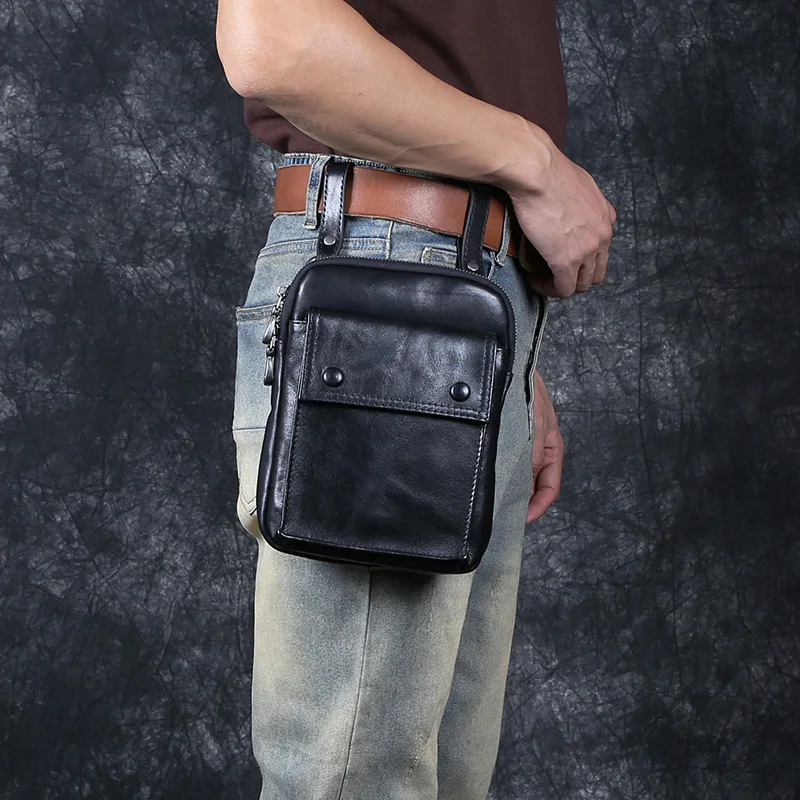 Bolso de hombro Bolso de cuero para hombre Bolso cruzado de piel de vaca de capa superior Riñonera con personalidad de tendencia informal para hombre