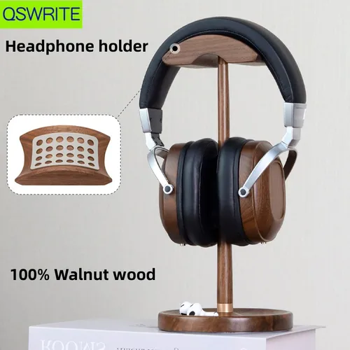 Soporte para auriculares de madera de nogal, colgador para auriculares de estilo minimalista, estante de almacenamiento para auriculares de madera maciza, estante para auriculares para juegos