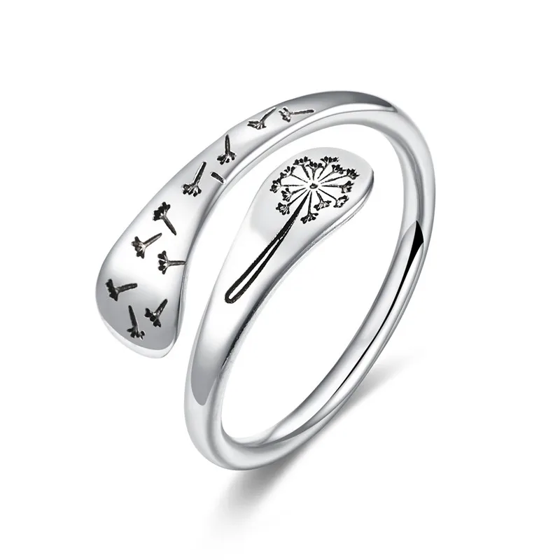 Bohemia Fashion Stainless Steel Dandelion Open Rings for Women Men Adjustable Wrap Ring Wedding Band Jewelry bague homme 2026