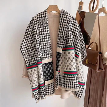 Modischer Schal für Damen, luxuriöser Schal, bedruckt, doppelseitig, warm, 100 % Kaschmir, Elch, klassischer chirurgischer Schal, Größe 180 cm