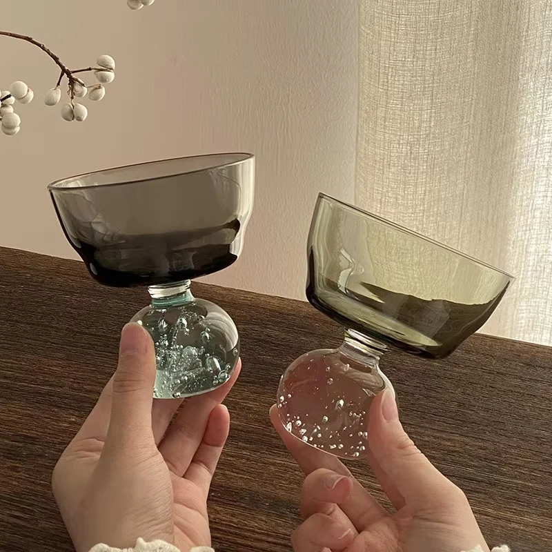 

Creative Design Round Bead Bubble Cup, Ice Cream Cup, Luxury Vintage Ins Style Glass Cup, Dessert Milkshake Cup