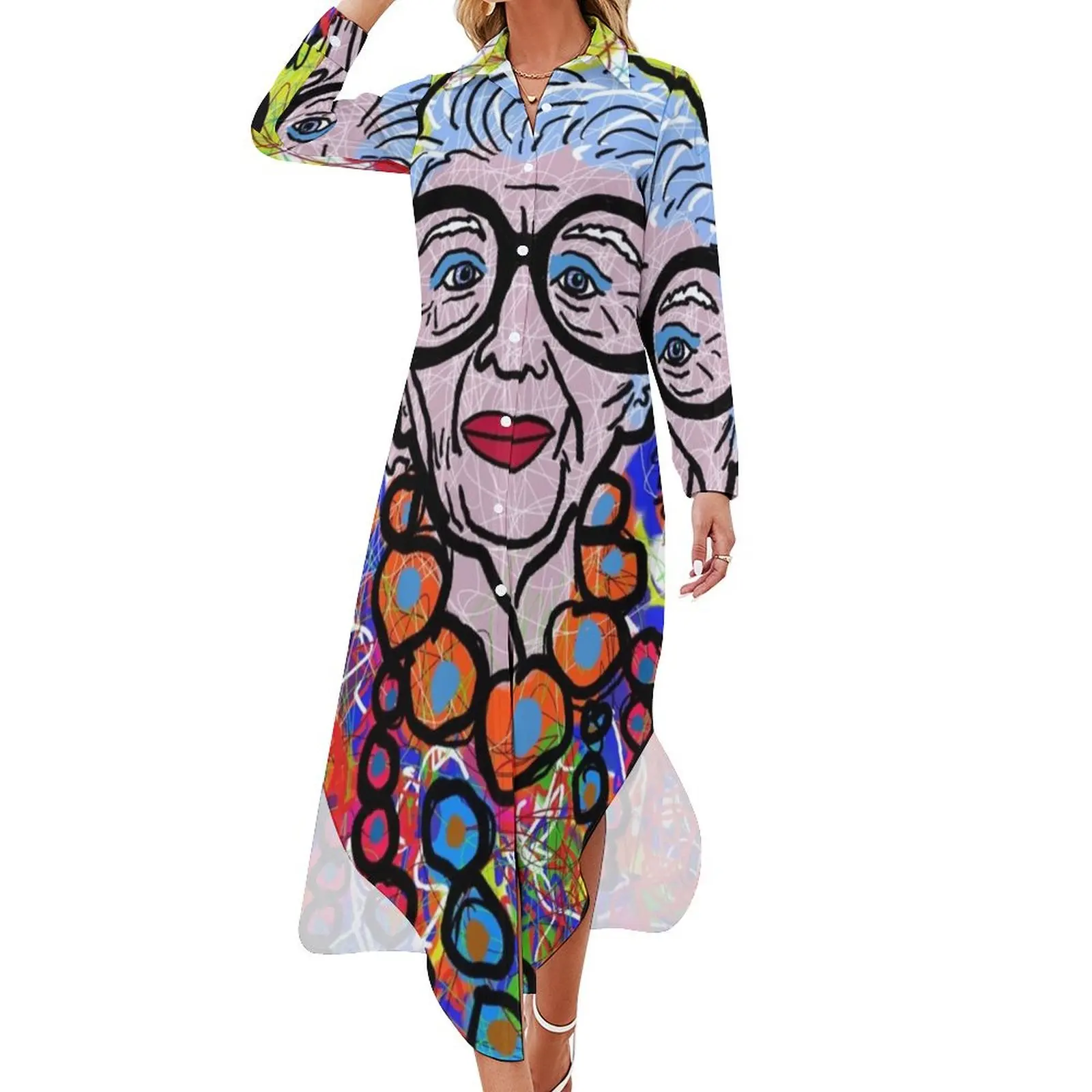 

Iris Apfel Long Sleeved Shirt Dress dress for women elegant dresses for women