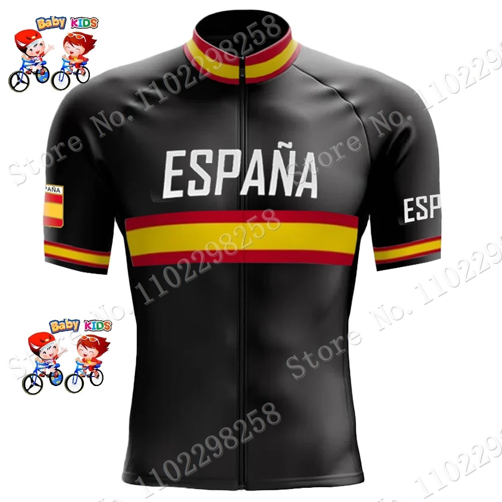 2024 Kids Espana National Team Cycling Jersey Set Spanish Boys Girls Cycling Clothing Road Bike Shirts Suit Bicycle Pants MTB