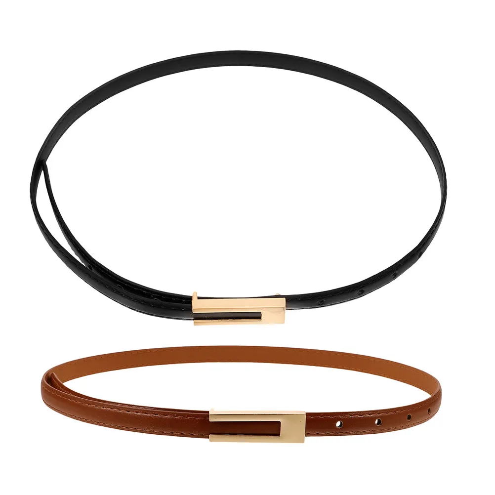 

2 шт. винтажных тонких ремней из ПУ для женщин: для платьев, джинсов, повседневной носки, регулируемый аксессуар, тонкий ремень из ПУ для платья