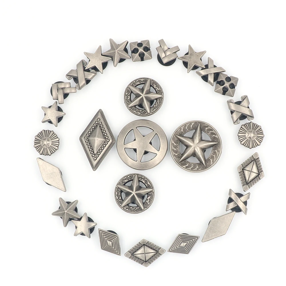 1 Set Rhombus Rotundity Square 15 Pcs Metal Shoe 크로크 Accessories Charm Punk Style Detachable Hole Sandals Shoe Decorations Gift
