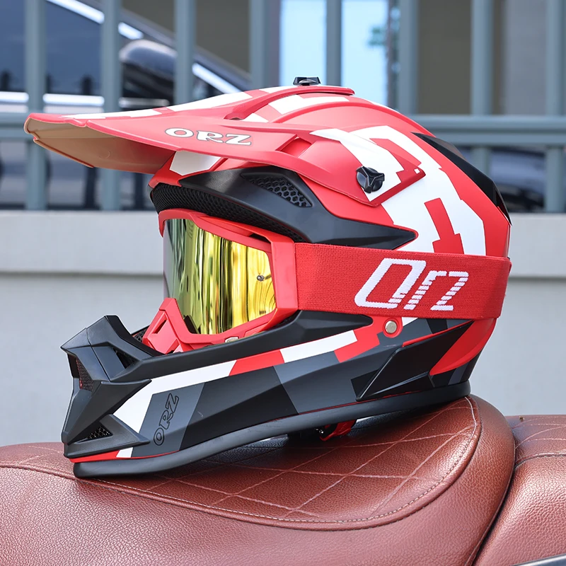 ORZ-F16-Unisex Dirt Bike Helmet with Matching Goggles, Reinforced ABS DOT Approved Breathable Anti-Scratch Off-Road Riding Gear