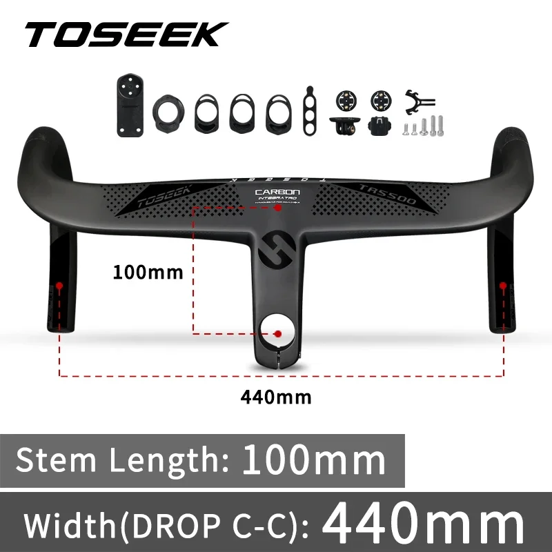 TOSEEK Full Crabon Fahrrad-Straßenlenker, integriert, 400 mm, 420 mm, 440 mm, Rennrad-Lenker, Drop-Lenker, ultraleicht
