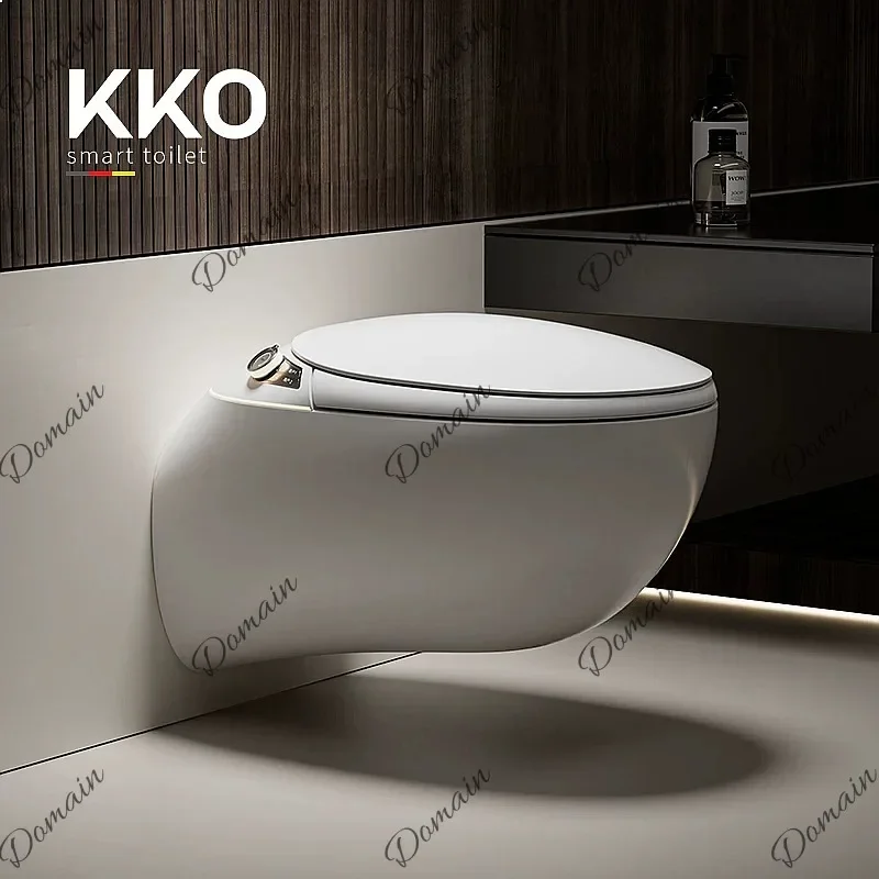 BJ Wall-Mounted Egg-Shaped Automatic Smart Toilet With Hidden Foam Shield, Aromatherapy & Wall Drain