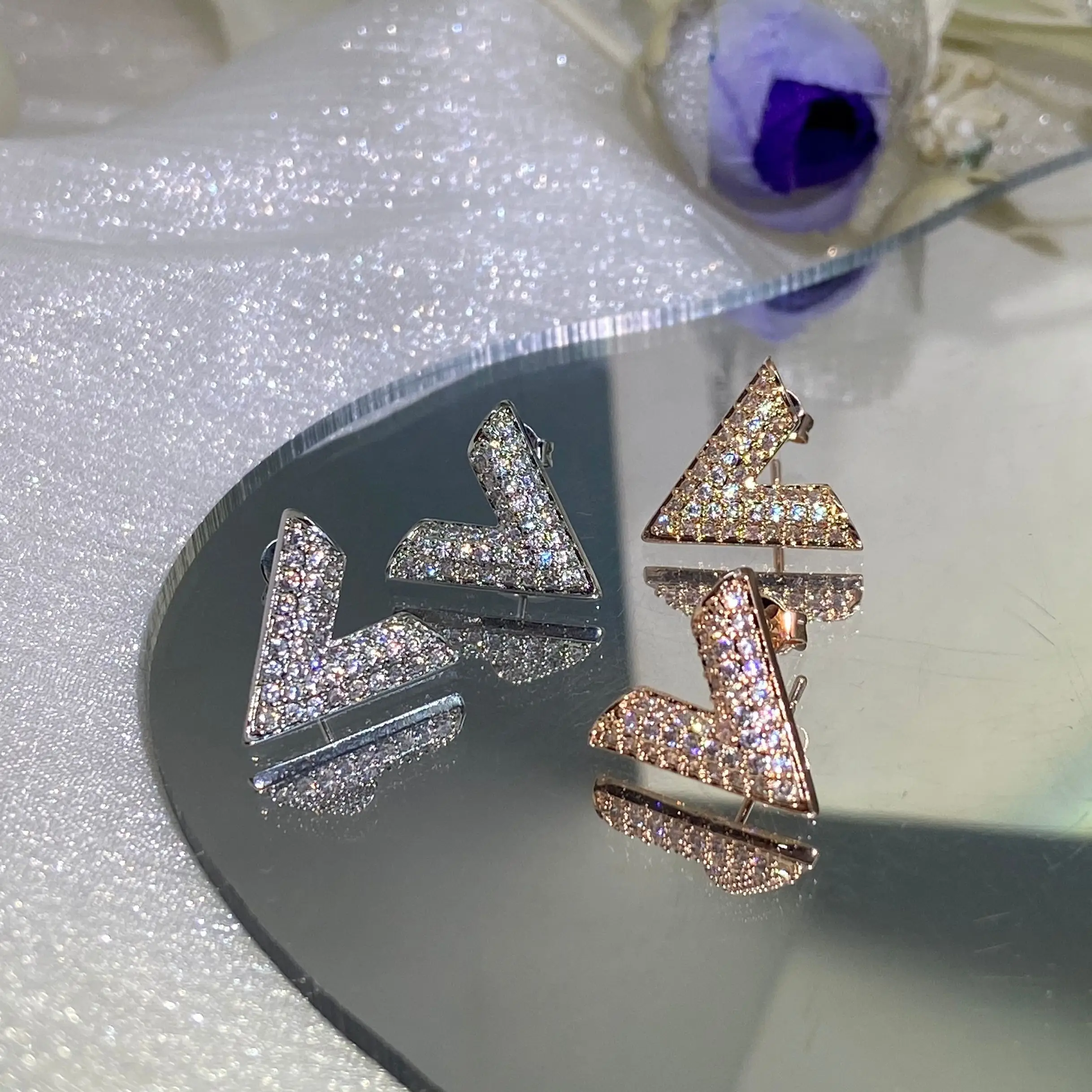 2022 NEW Trend Letter V Shape Full Diamond Earring For Women Crystal Zircon S925 Silver Engagement Valentine\'s Day Gift Jewelry