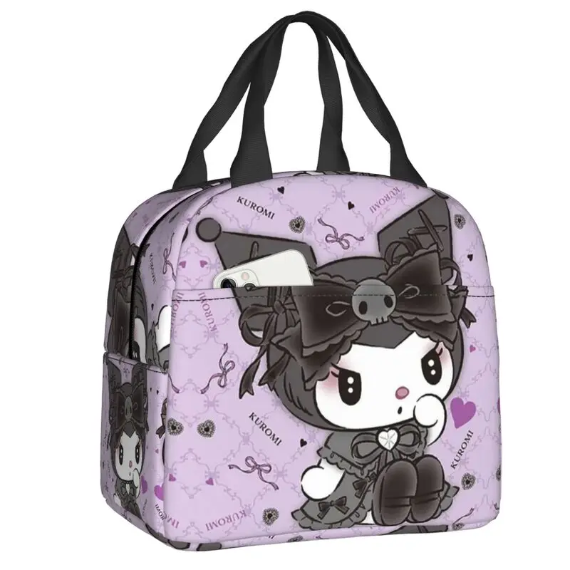 

Custom Kuromi Cute Cartoons Insulated Lunch Bags for School Office Portable Cooler Thermal Bento Box Women Children