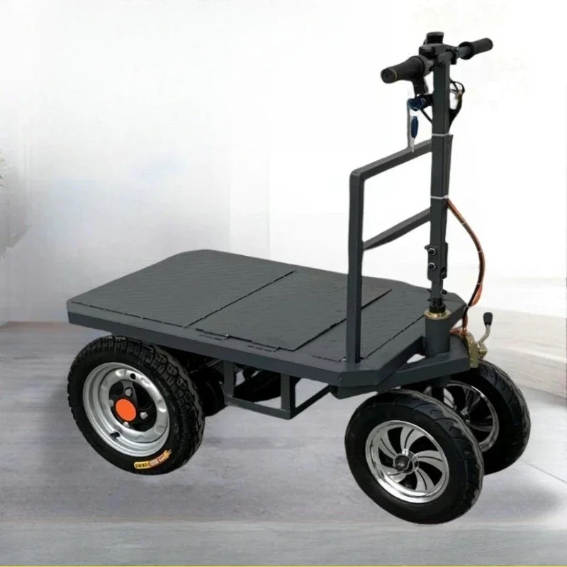

Electric flatbed truck, four-wheeled trolley, can ride the transport truck upside down, load-carrying goods