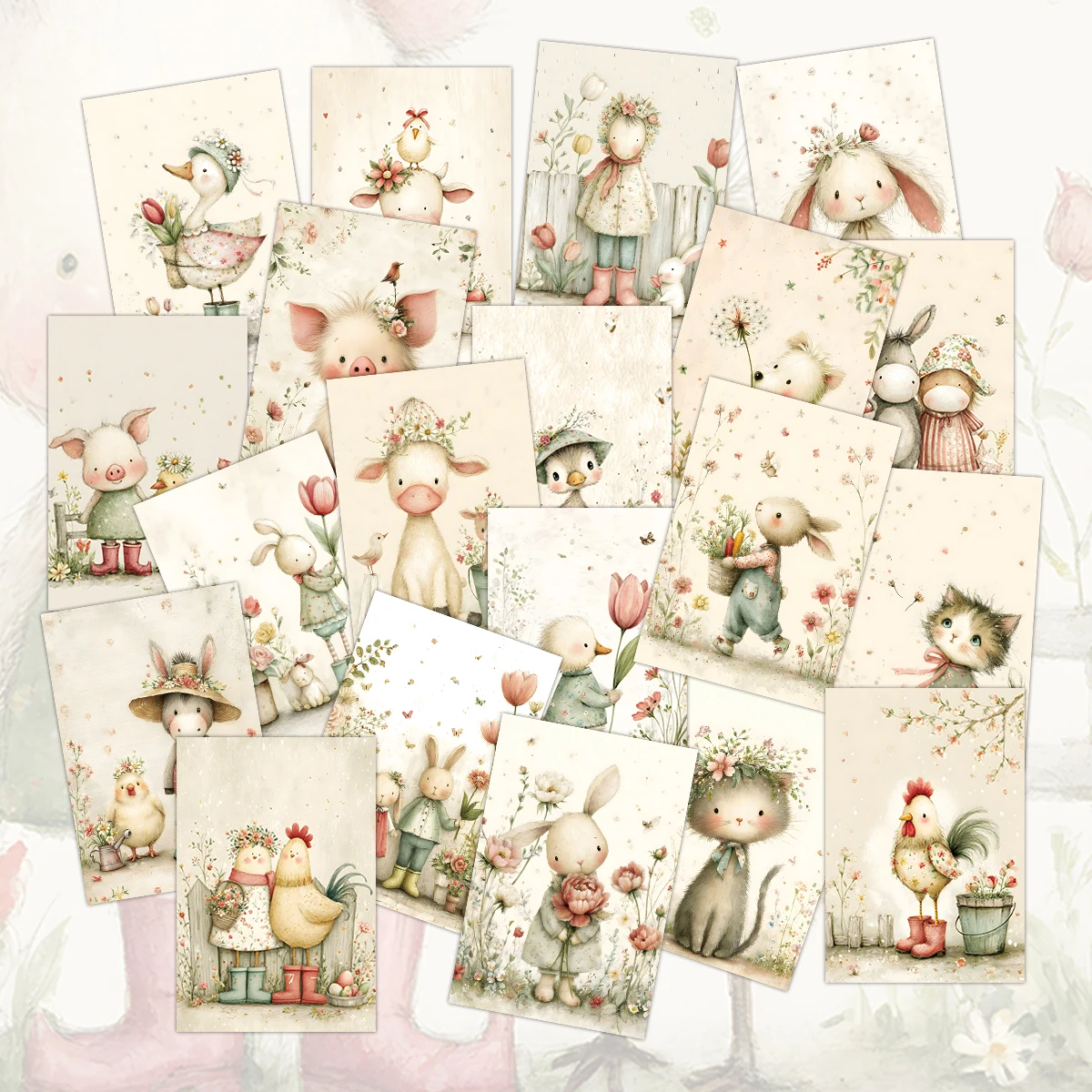20 postales adorables de animales de granja para invitaciones de fiesta, tarjetas de felicitación, decoración de pared de habitación, regalo para bodas, Pascua, cumpleaños
