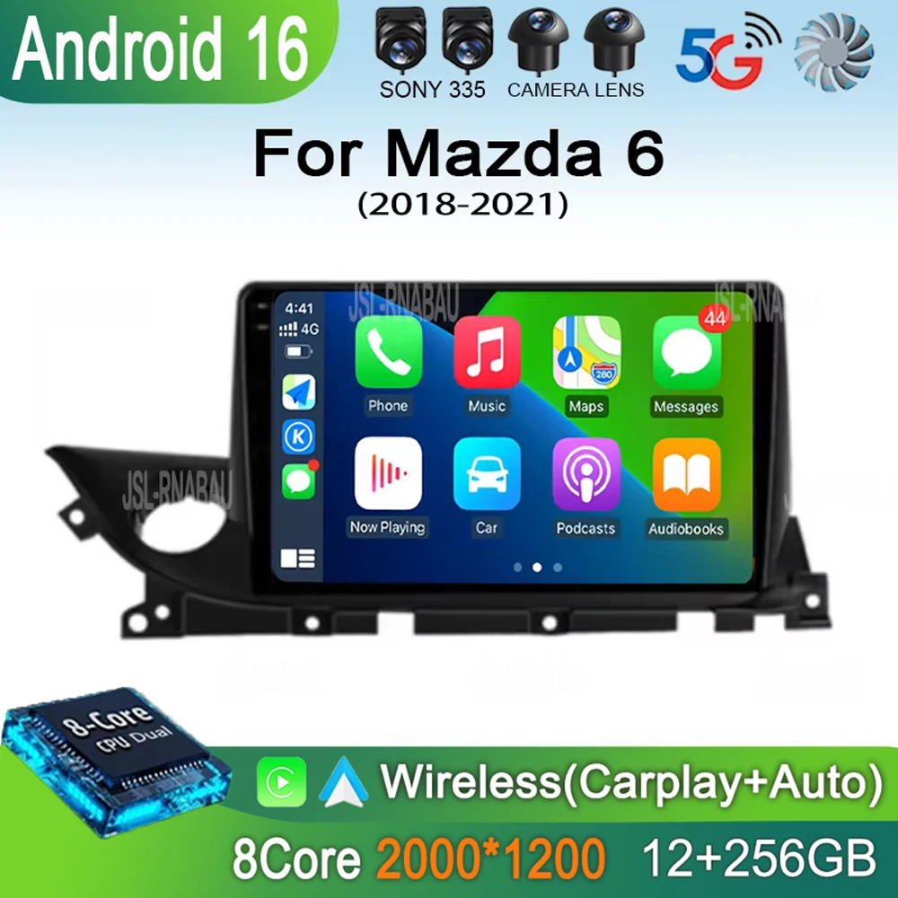 Android 16 Wireless Carplay Auto Car Radio For Mazda 6 Mazda6 III 3 GJ GL ATENZA 2018 - 2021 Multimedia Video Player Stereo DSP