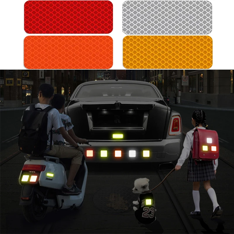 Car Door Stickers Bumper Reflective Stickers Reflective Warning Reflector Stickers Auto Exterior Motorcycle Bike Helmet Sticker