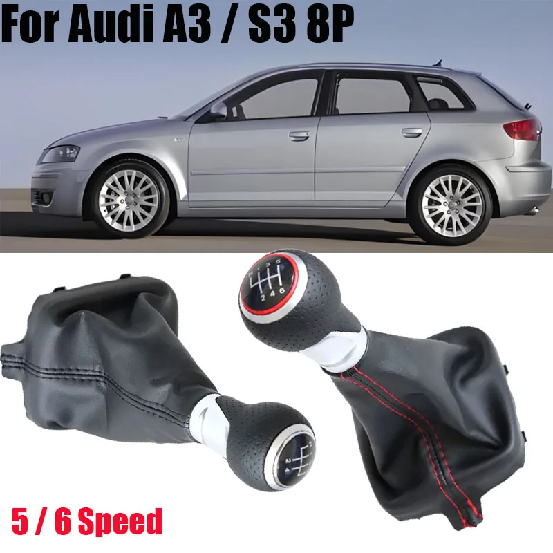 

Car Gear Shift Knob with Gaiter Boot Cover Pu Leather For Audi A3 / S3 8P 2003-2012 Car Accessories