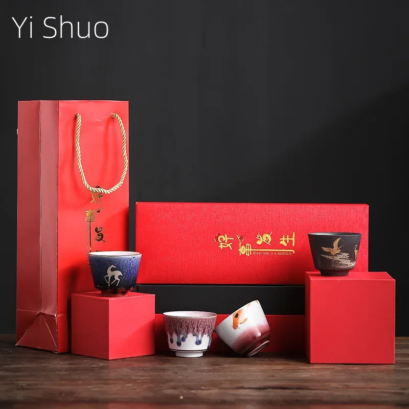 

Japanese Style Handmade Kiln Baked Ceramic Cup 4 PCs Set Master Cup Personal Cup Cup Large Size Teacup Gift Box Teacups